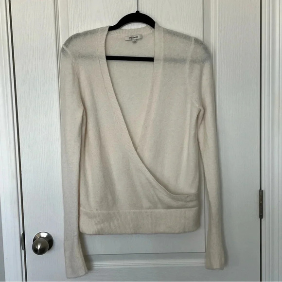 Madewell Wrap Front Merino Wool Alpaca Blend Sweater Cream Size S - Picture 3 of 7